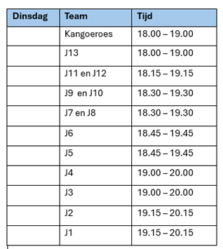 Training dinsdag